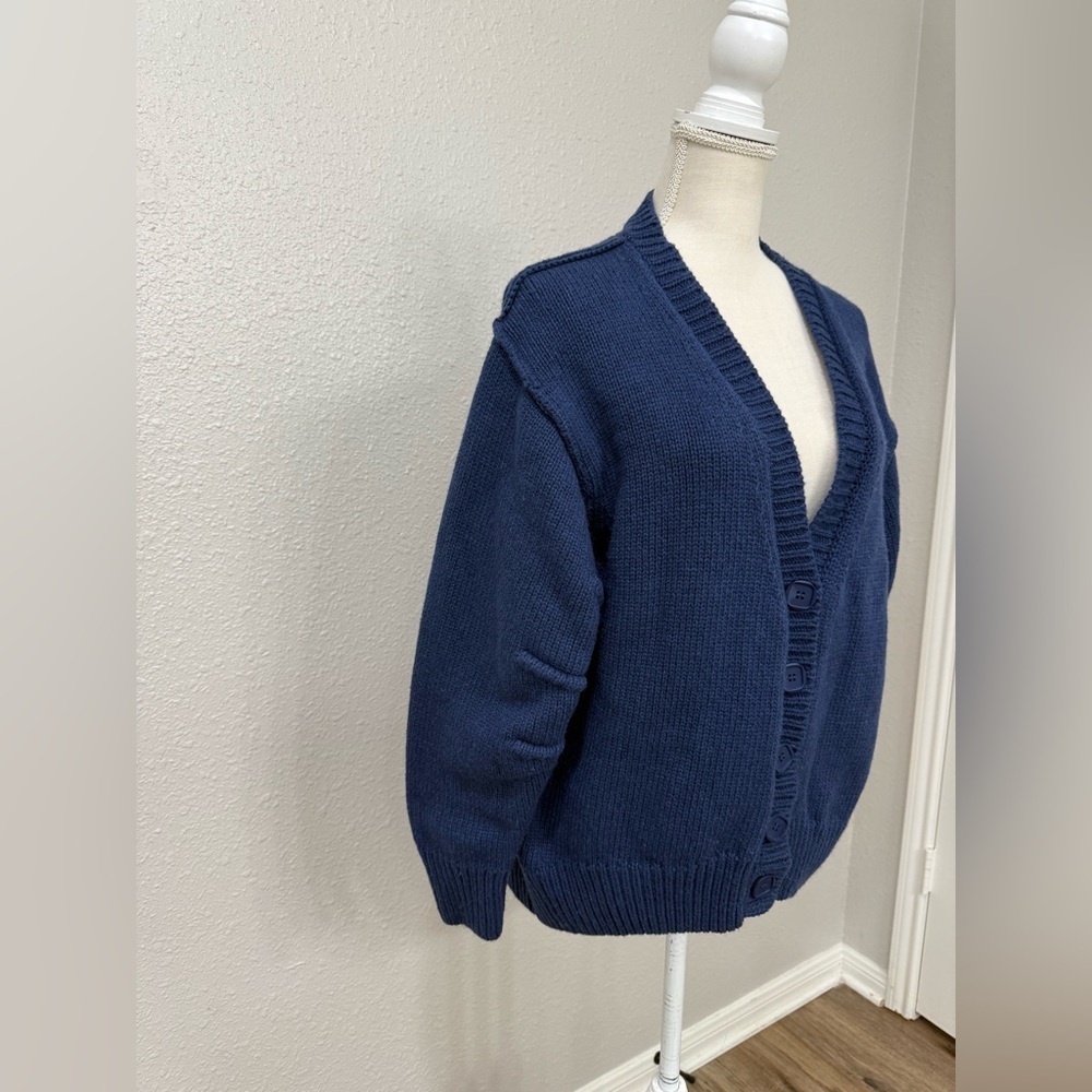 Zara Women Navy Blue V Neck Button Front Knit Cardigan Sweater Size S-M Wool - Picture 2 of 8